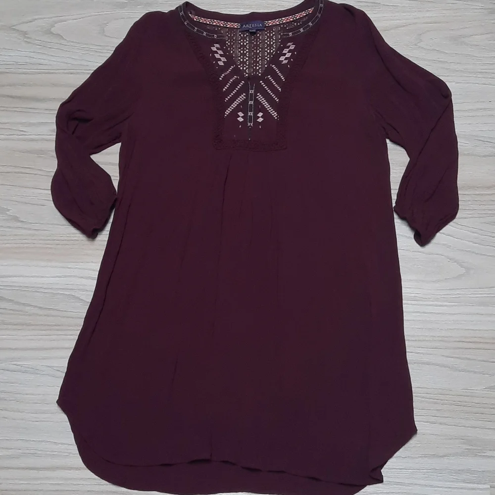 Artesia 3/4 sleeve Wine Goblet Boho Dress size large - Picture 2 of 9